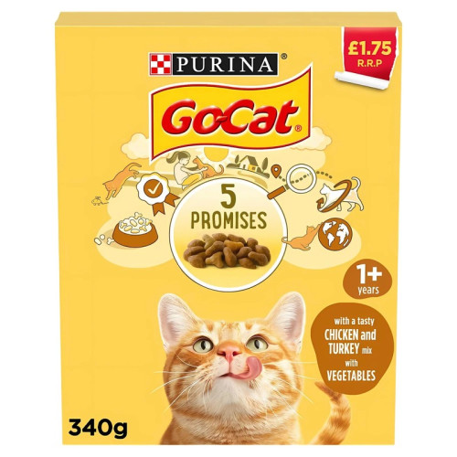 GO-CAT TURKEY & CHICKEN DRY CAT FOOD 1x6x340G PMP &Acirc;&pound;1.75