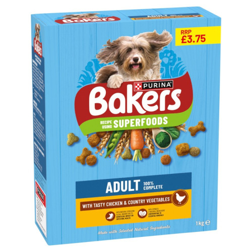 BAKERS ADULT WITH CHICKEN & COUNTRY VEGETABLE DOG FOOD 5x1KG PMP &Acirc;&pound;3.75