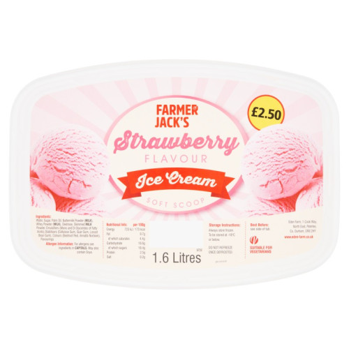 FARMER JACKS STRAWBERRY SOFT SCOOP ICE CREAM 1x1.6L PMP &Acirc;&pound;2.5