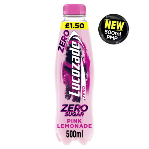 LUCOZADE ENERGY PINK LEMONADE SUGAR FREE BOTTLE 1x12x500ML PMP &Acirc;&pound;1.5