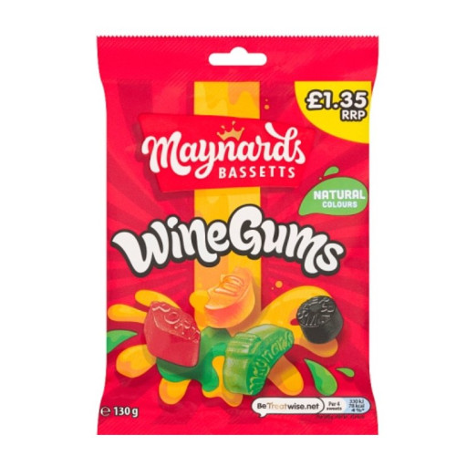 MAYNARDS BASSETTS WINE GUMS SWEETS BAG 1x10x130G PMP &Acirc;&pound;1.35