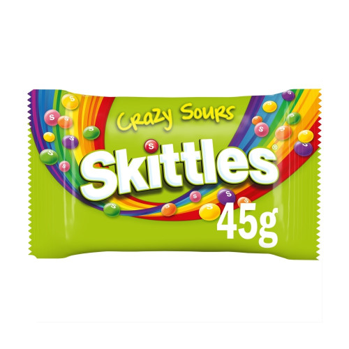 SKITTLES VEGAN CHEW CRAZY SOURS FRUIT FLAVOURED SWEETS BAG 1x36x45G