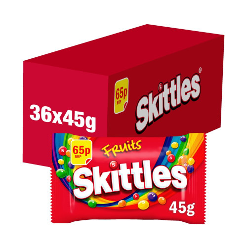 SKITTLES VEGAN CHEW FRUIT FLAVOURED SWEETS BAG 1x36x45G PMP &Acirc;&pound;0.65