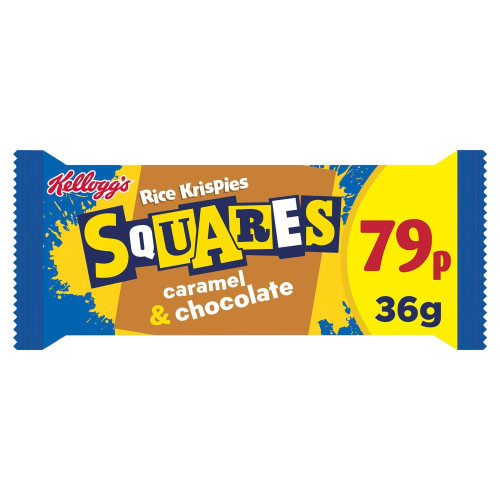 KELLOGGS RICE KRISPIES SQUARES CARAMEL CHOCOLATE BAR 1x30x36G PMP &Acirc;&pound;0.79