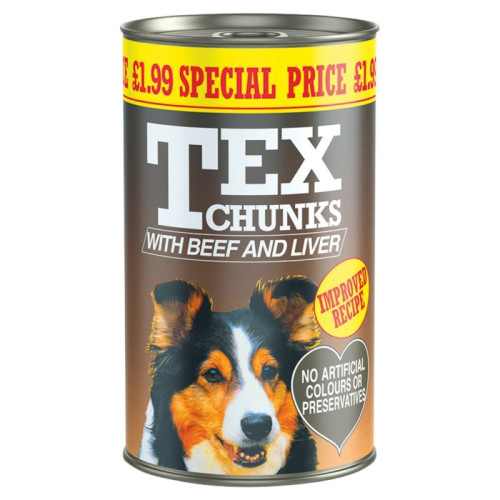 TEX CHUNKS BEEF & LIVER DOG FOOD 1x6x1.2KG PMP &Acirc;&pound;1.99