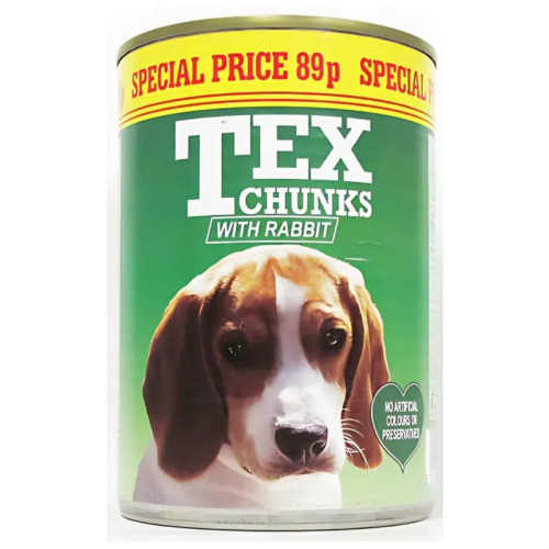 TEX CHUNKS RABBIT DOG FOOD 12x12x400G PMP &Acirc;&pound;0.89
