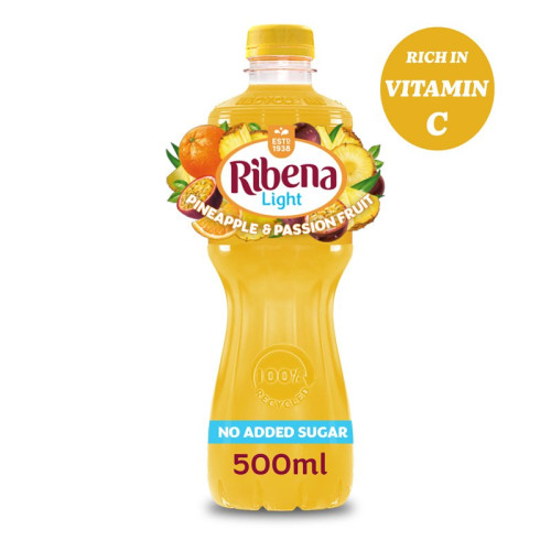 RIBENA PINEAPPLE PASSION FRUIT NO ADDED SUGAR BOTTLE 1x12x500ML PMP &Acirc;&pound;1