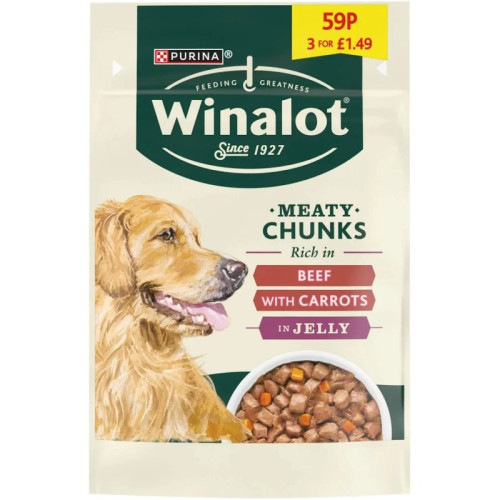 WINALOT BEEF CARROT IN GRAVY DOG FOOD 1x20x100G PMP &Acirc;&pound;1.49