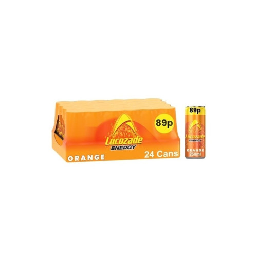 LUCOZADE ENERGY ORANGE CAN 1x24x250ML PMP &Acirc;&pound;0.89