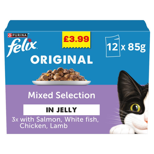 FELIX ORIGINAL MIXED SELECTION JELLY CAT FOOD 1x12x85G PMP &Acirc;&pound;3.99