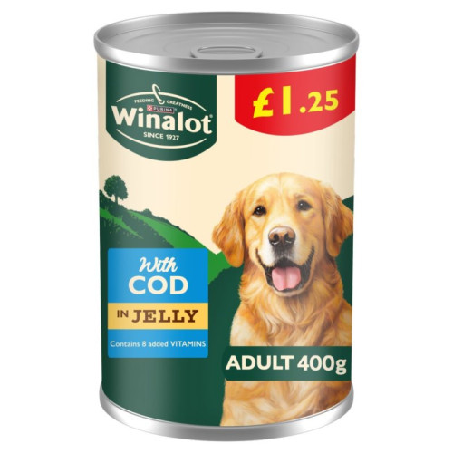 WINALOT COD IN JELLY DOG FOOD 1x12x400G PMP &Acirc;&pound;1.25
