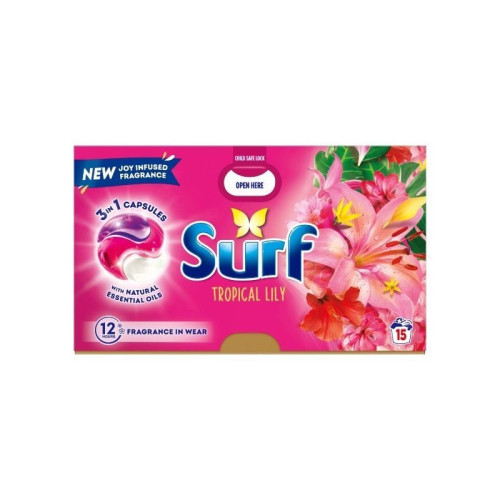 SURF TROPICAL LILY LAUNDRY CAPSULES WASH 15 WASHES 1x4x15W PMP &Acirc;&pound;3.99
