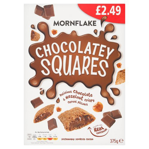 MORNFLAKE SQUARE CHOCOLATE CEREAL 1x6x375G PMP &Acirc;&pound;2.49
