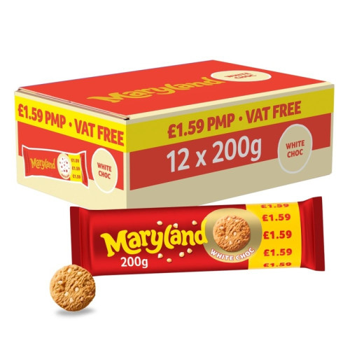 MARYLAND WHITE CHOCOLATE COOKIES 1x12x200G PMP &Acirc;&pound;1.59