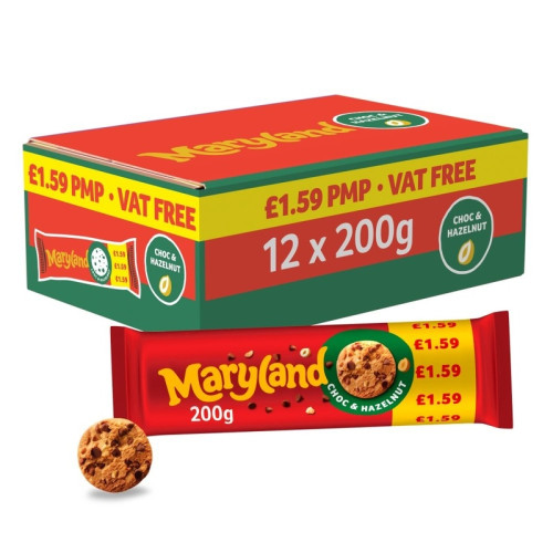 MARYLAND CHOCO CHIP HAZELNUT COOKIES 1x12x200G PMP &Acirc;&pound;1.59