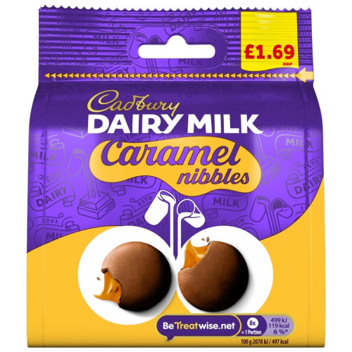 CADBURY DAIRY MILK CARAMEL NIBBLE CHOCOLATE BAG 1x10x85G PMP &Acirc;&pound;1.69