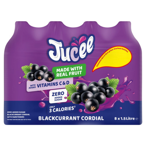 JUCEE SQUASH BLACKCURRANT NO ADDED SUGAR BOTTLE 1x8x1.5L PMP &Acirc;&pound;1.59