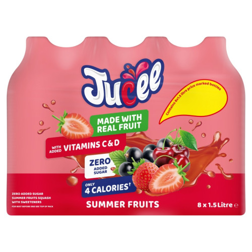 JUCEE SQUASH SUMMER FRUITS NO ADDED SUGAR BOTTLE 1x8x1.5L PMP &Acirc;&pound;1.59
