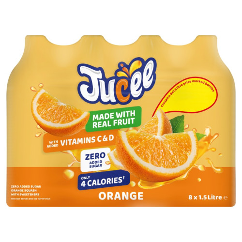 JUCEE SQUASH WHOLE ORANGE NO ADDED SUGAR BOTTLE 1x8x1.5L PMP &Acirc;&pound;1.59