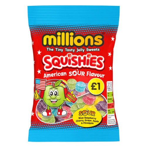 MILLION SQUISHIES AMERICAN SOUR BAG 1x12x100G PMP &Acirc;&pound;1
