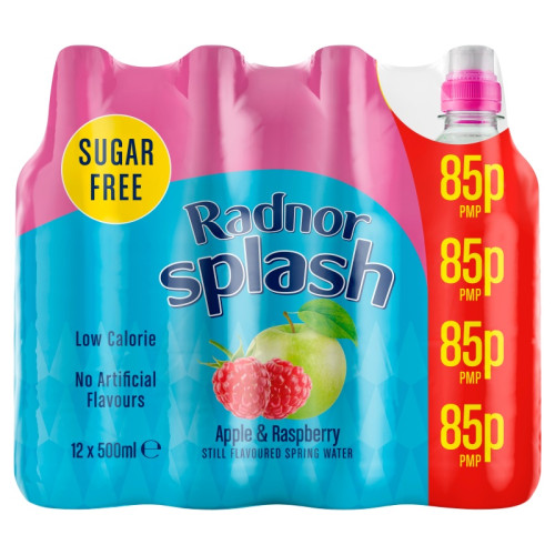 RADNOR SPLASH APPLE RASPBERRY BOTTLE 1x12x500ML PMP &Acirc;&pound;0.85