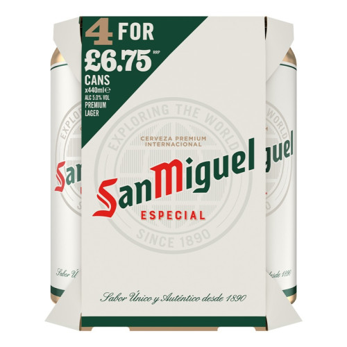 SAN MIGUEL PREMIUM LAGER 4 PACK CAN 1x6x440ML PMP &Acirc;&pound;6.75
