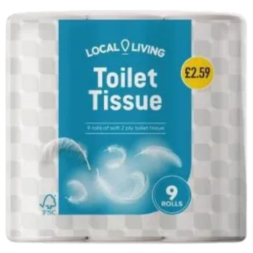 LOCAL LIVING 2 PLY TOILET TISSUE ROLLS 9 PACK 1x6x9PK PMP &Acirc;&pound;2.59