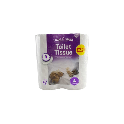 LOCAL LIVING 3 PLY TOILET TISSUE ROLLS 4 PACK 1x10x4PK PMP &Acirc;&pound;2.29