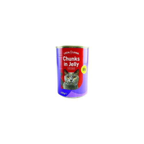 LOCAL LIVING BEEF IN JELLY CAT FOOD 1x12x400G PMP &Acirc;&pound;0.89