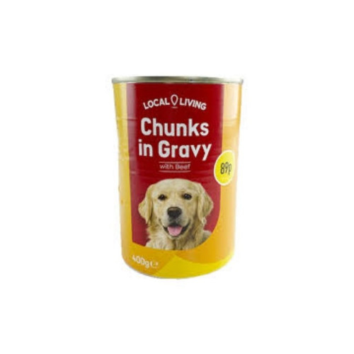 LOCAL LIVING BEEF IN GRAVY DOG FOOD 1x12x400G PMP &Acirc;&pound;0.89