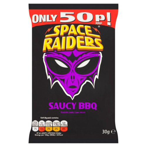SPACE RAIDERS SAUCY BBQ CRISPS 1x36x30G PMP &Acirc;&pound;0.5