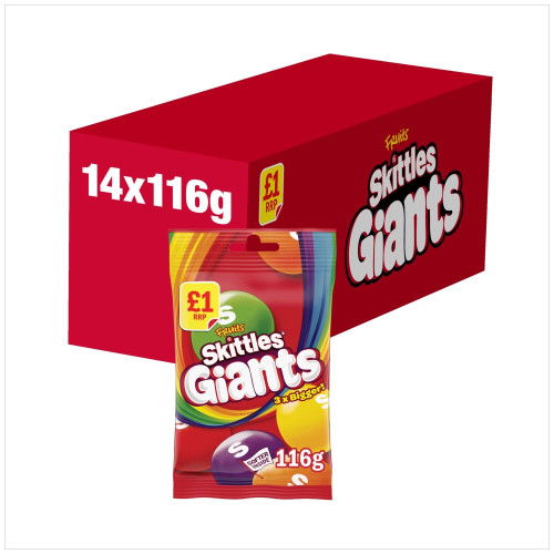 SKITTLES GIANT VEGAN CHEWY FRUIT FLAVOURED SWEETS TREAT BAG 1x14x116G PMP &Acirc;&pound;1