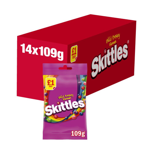 SKITTLES VEGAN CHEW WILD BERRY FRUIT FLAVOURED SWEETS TREAT BAG 1x14x109G PMP &Acirc;&pound;1