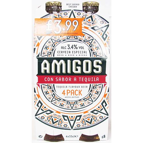 AMIGOS TEQUILA BEER 4 PACK BOTTLE 1x6x330ML PMP &Acirc;&pound;3.99