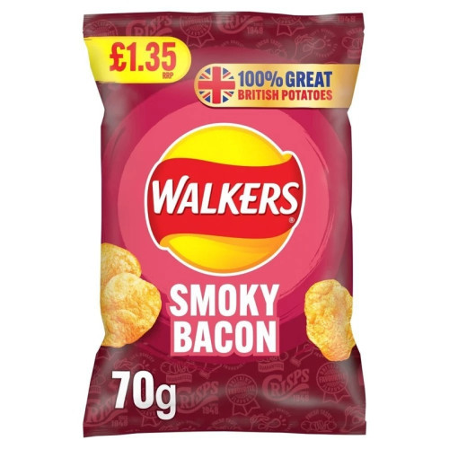 WALKERS SMOKEY BACON CRISPS 1x18x70G PMP &Acirc;&pound;1.35