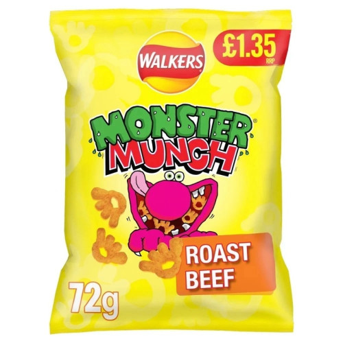 WALKERS MONSTER MUNCH ROAST BEEF CRISPS 1x18x70G PMP &Acirc;&pound;1.35