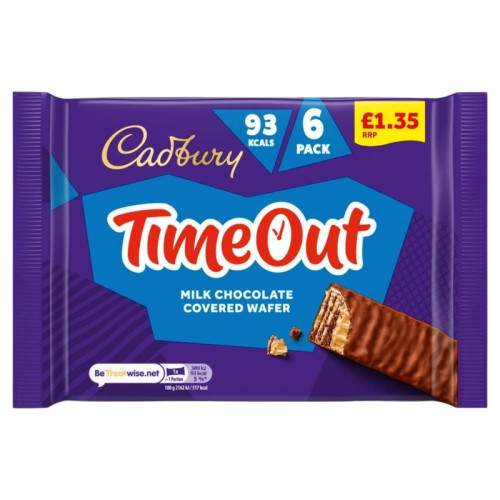CADBURY TIMEOUT MILK CHOCOLATE WAFER BISCUITS 6 PACK 1x13x108G PMP &Acirc;&pound;1.35