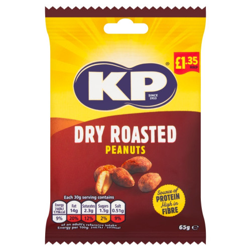 KP DRY ROASTED PEANUTS 1x16x65G PMP &Acirc;&pound;1.35