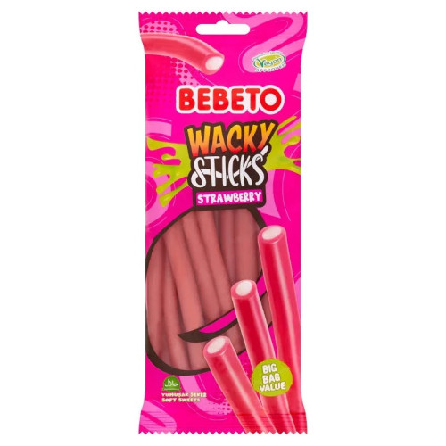 BEBETO WACKY STRAWBERRY STIX SWEETS 10x40x140G PMP &Acirc;&pound;1