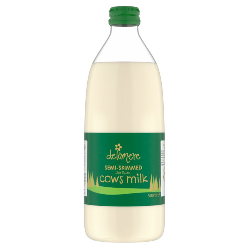 DELAMERE STERILISED SEMI SKIM MILK GLASS 12x500ML
