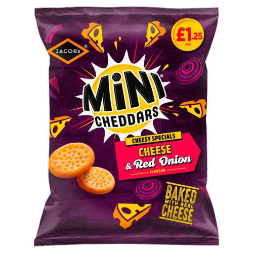 JACOBS MINI CHEDDARS CHEDDAR & RED ONION 15x90G PMP &Acirc;&pound;1.25
