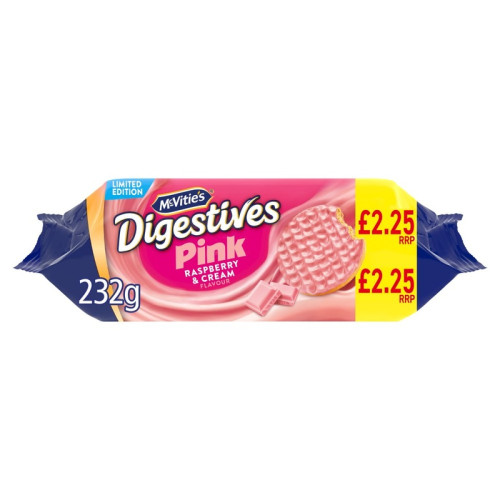 MCVITIES PINK DIGESTIVES RASPBERRY & CREAM 12x232G PMP &Acirc;&pound;2.25