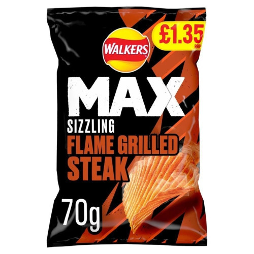WALKERS MAX FLAME GRILLED STEAK CRISPS 15x70G PMP &Acirc;&pound;1.35