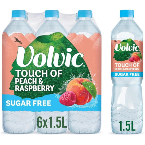 VOLVIC TOUCH OF FRUIT PEACH & RASPBERRY SUGAR FREE BOTTLE 6x1.5L
