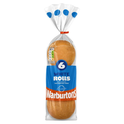 WARBURTONS WHITE SLICED ROLLS 1x6s