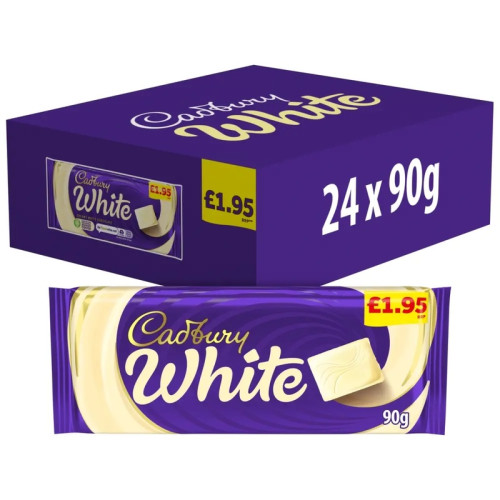 CADBURY WHITE CHOCOLATE BAR 24x90G PMP &Acirc;&pound;1.95