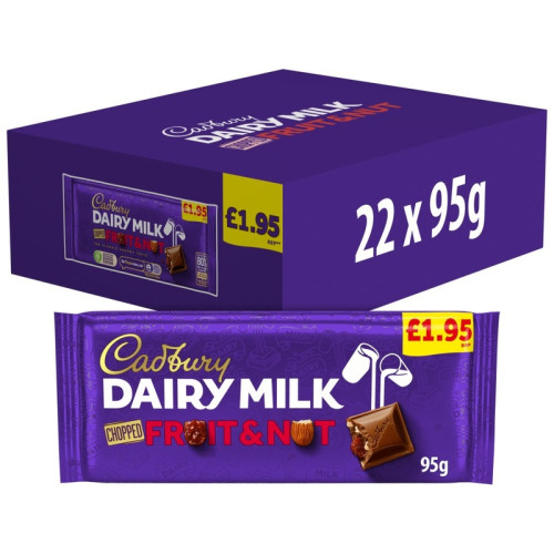CADBURY DAIRY MILK CHOPPED FRUIT & NUT CHOCOLATE BAR 22x95G PMP &Acirc;&pound;1.95