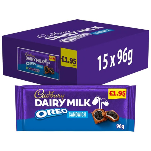 CADBURY DAIRY MILK OREO SANDWICH CHOCOLATE BAR 15x96G PMP &Acirc;&pound;1.95