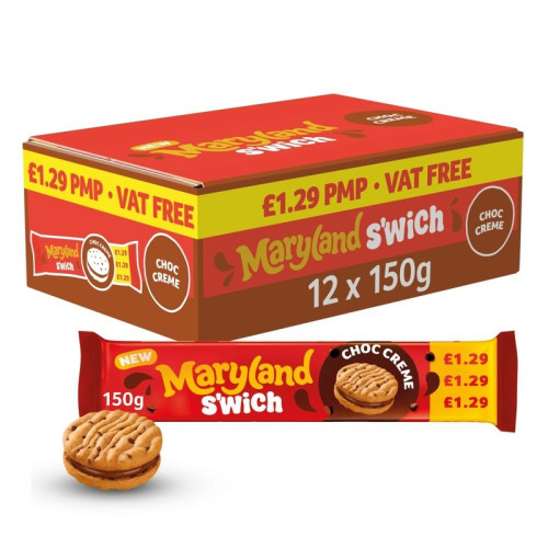 MARYLAND S'WICH CHOC CREME BISCUITS 12X150G PMP &Acirc;&pound;1.29