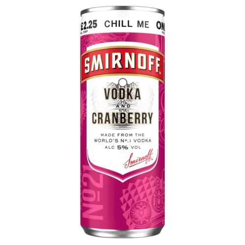 SMIRNOFF RED VODKA AND CRANBERRY READY TO DRINK CAN 12x250ML PMP &Acirc;&pound;2.25